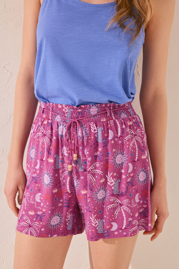 Womensecret Pantalón de viscosa con estampado morado/lila estampado