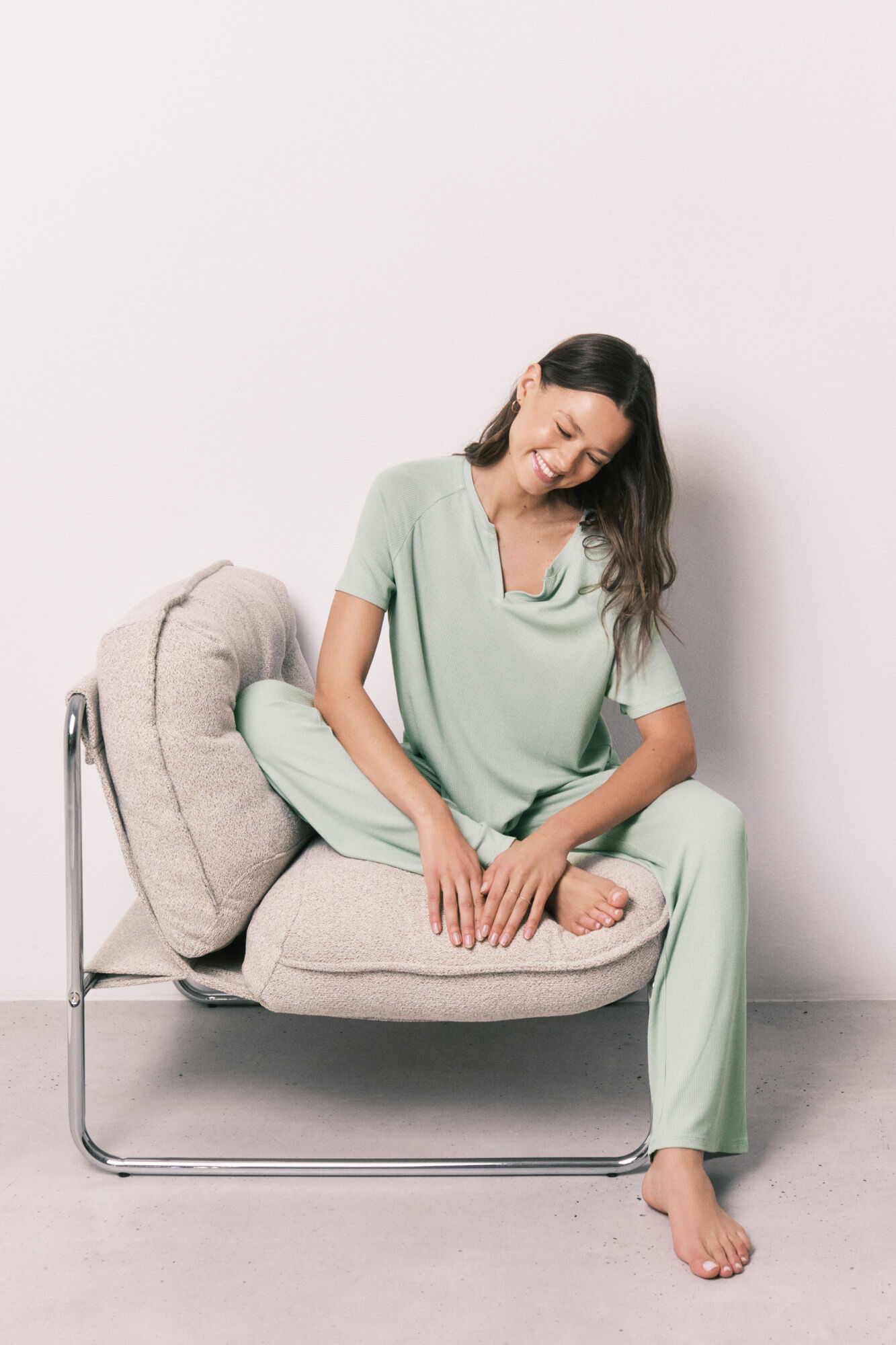 Women'secret Pijama capri de tela waffle verde