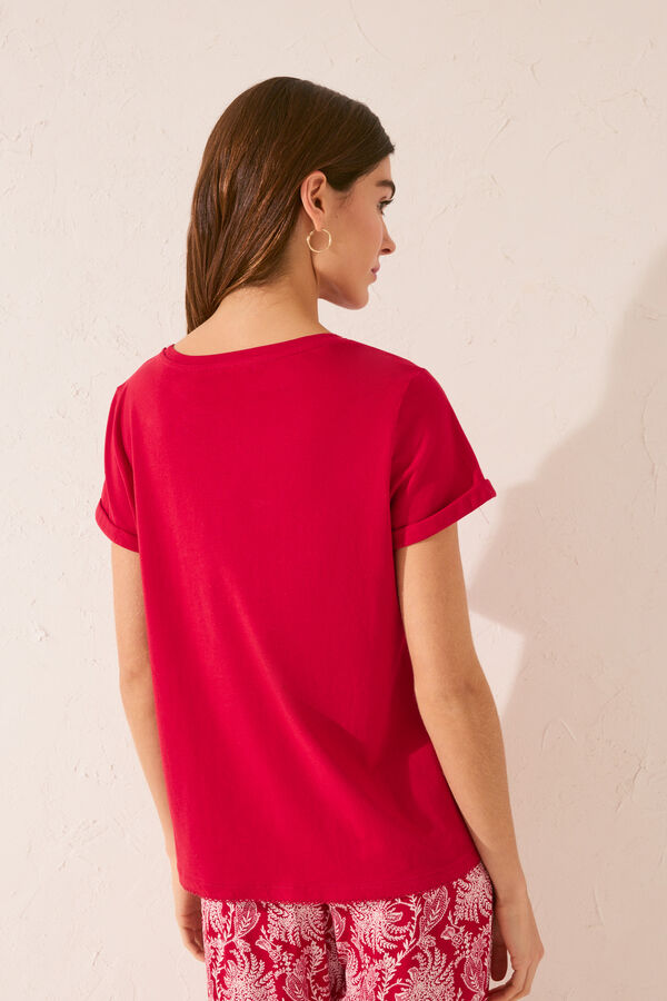 Womensecret Playera de manga corta 100% algodón con bordado rojo rojo
