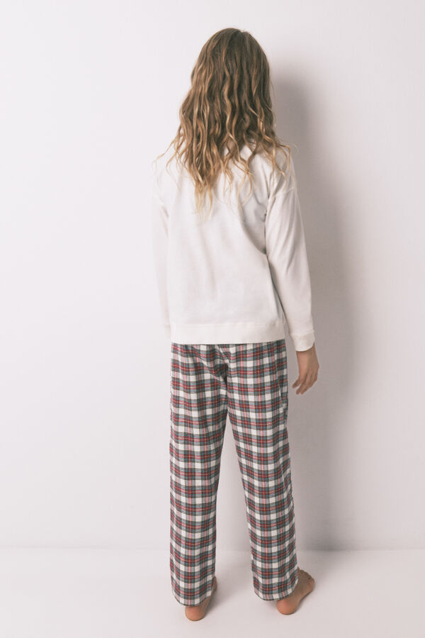 Women'secret Pijama infantil larga 100% algod&oacute;n cuadros marfil