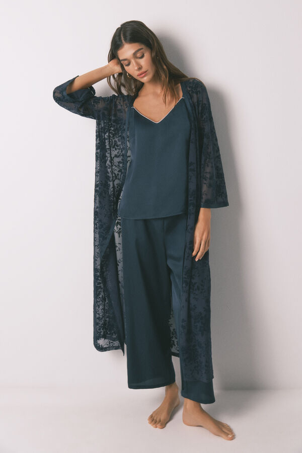 Women'secret Bata larga holgado de satén azul azul