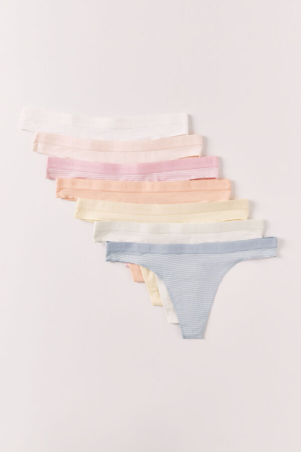 Women'secret Paquete de 7 tangas de algod&oacute;n suave con logo estampado