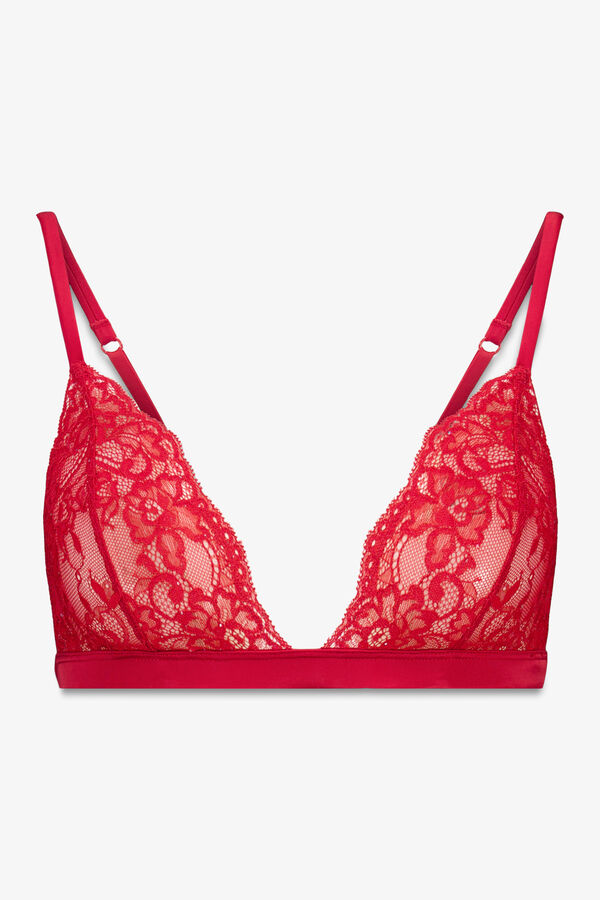 Women'secret Brasier triangular NATURAL encaje rojo brillo coral
