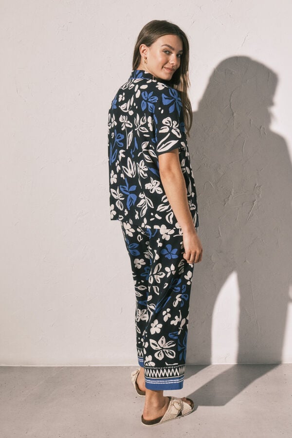 Women'secret Pijama capri camisera de flores azul estampado