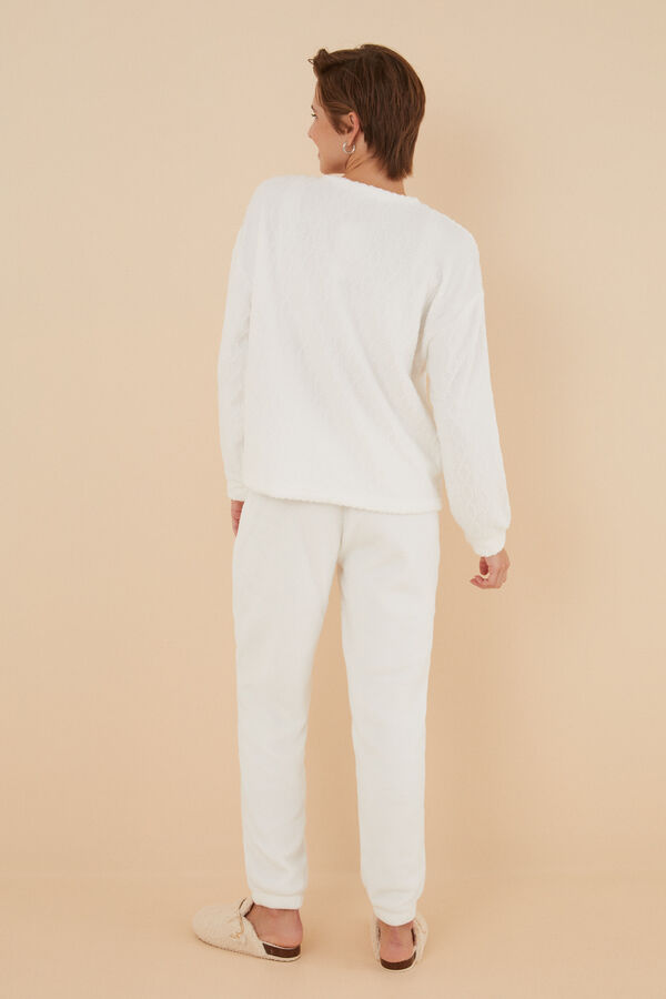 Womensecret Pijama polar blanca marfil