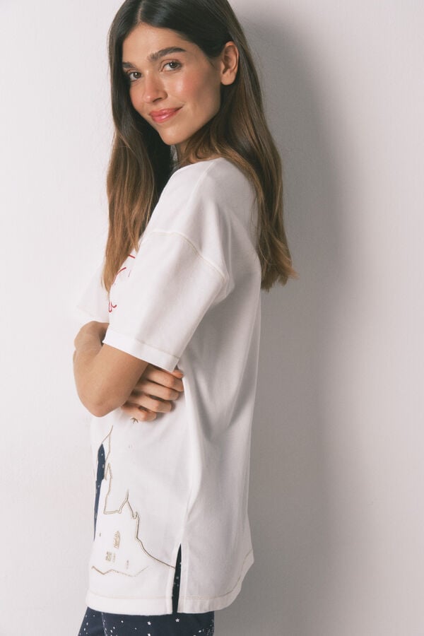 Women'secret Pijama larga 100% algodón estampado" Hogwarts" marfil