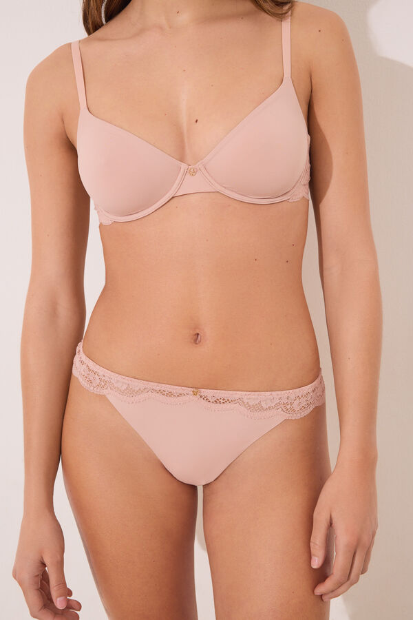 Womensecret Tanga microfibra y encaje rosa rosa