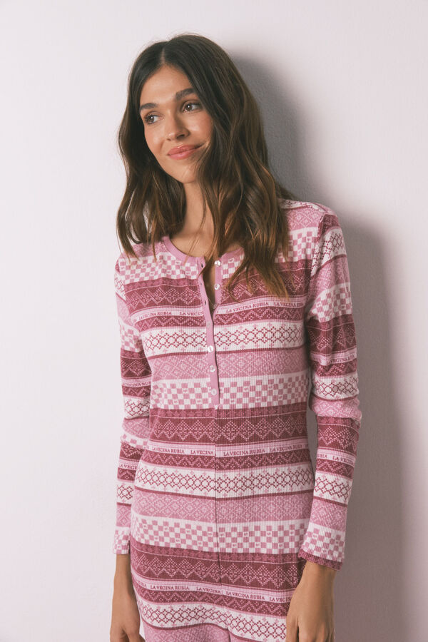 Women'secret Pijama jumpsuit con borde largo rosa