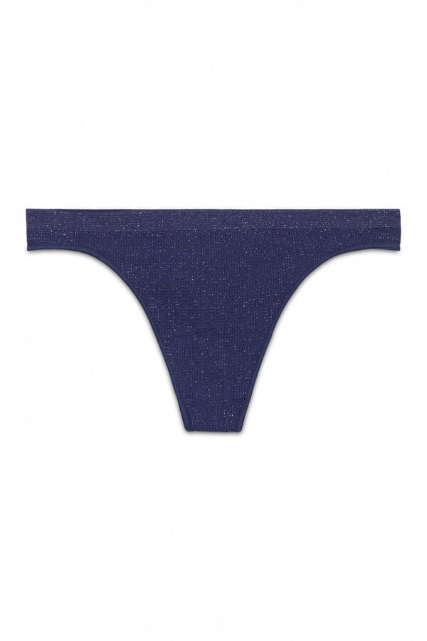 Women'secret Tanga de canalé sin costuras de lurex azul azul