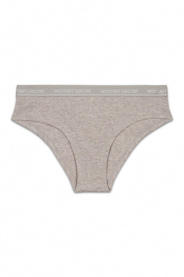 Women'secret Panty brasile&ntilde;o ancho de algod&oacute;n acanalado caf&eacute; nude