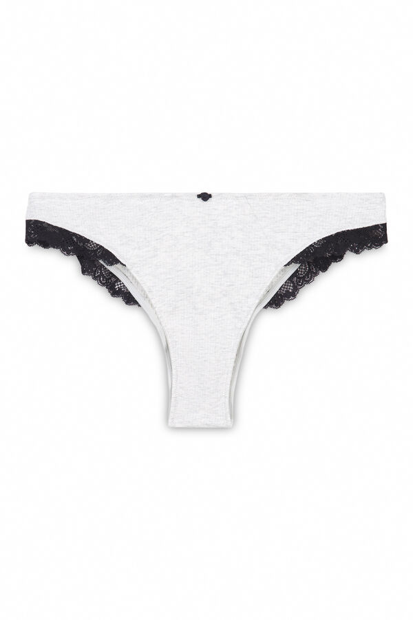 Women'secret Panty brasile&ntilde;o de algod&oacute;n acanalado gris gris