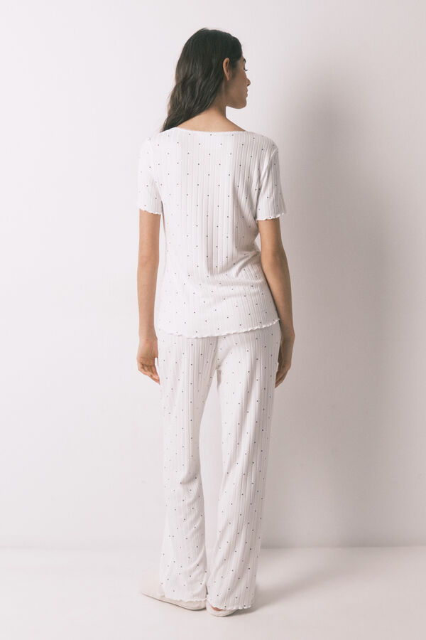 Women'secret Pijama acanalada estampado de estrellas blanco marfil