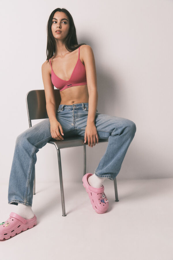 HI&BYE Brasier triangular sin costuras rosa fucsia fucsia