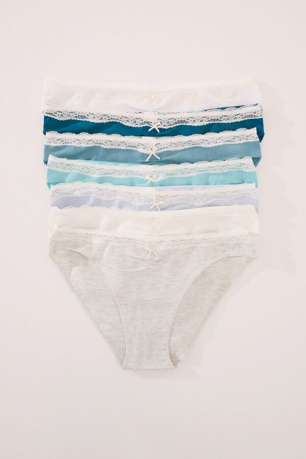 Womensecret Pack de 7 panties clásica de algodón azul blanco
