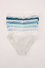 Womensecret Pack de 7 panties clásica de algodón azul blanco