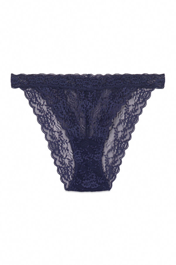 Womensecret Panty clásica de encaje azul oscuro con cintura en V azul