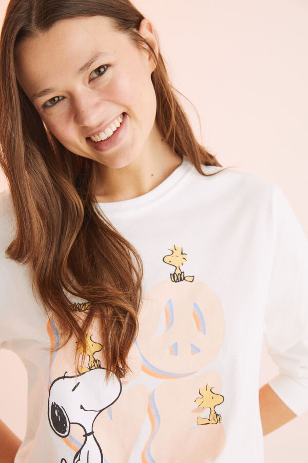 Womensecret Pijama larga 100% algodón Snoopy 'Love' naranja