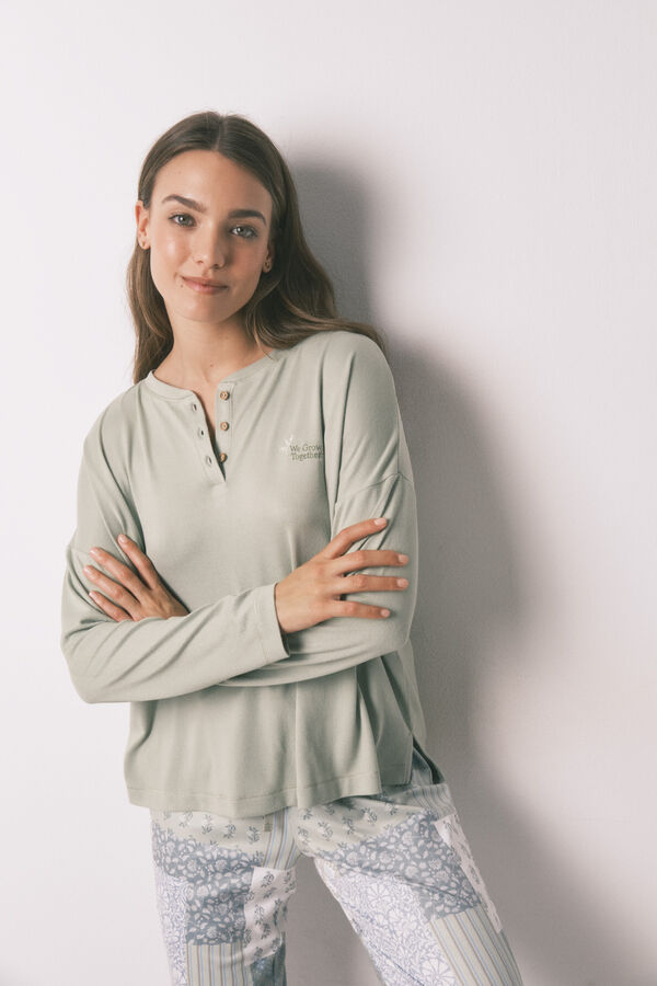 Women'secret Pijama larga de patchwork súper suave verde