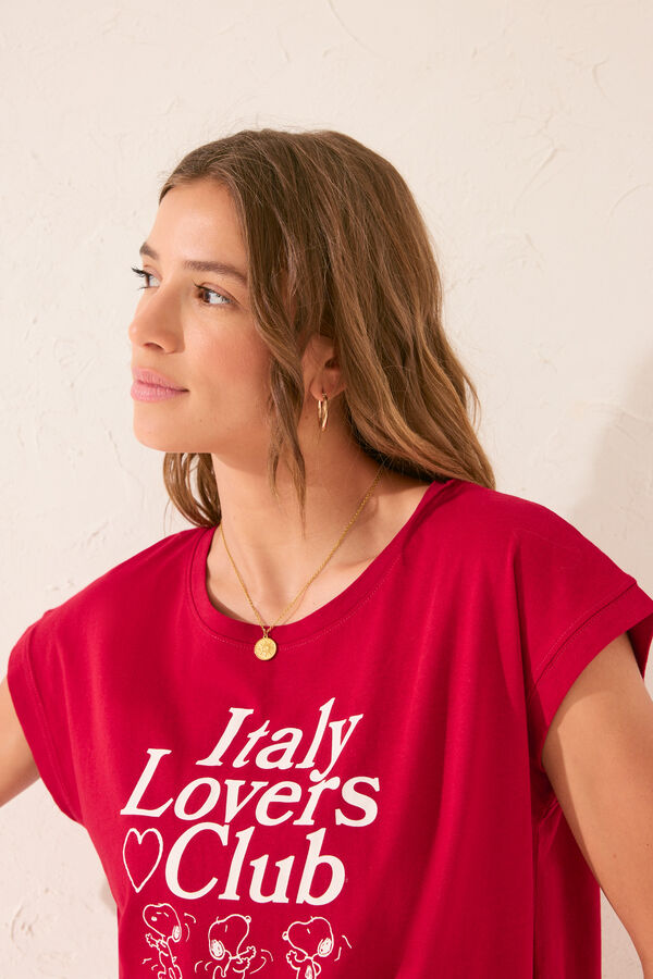 Womensecret Playera de manga corta de Snoopy roja 100 % algodón rojo