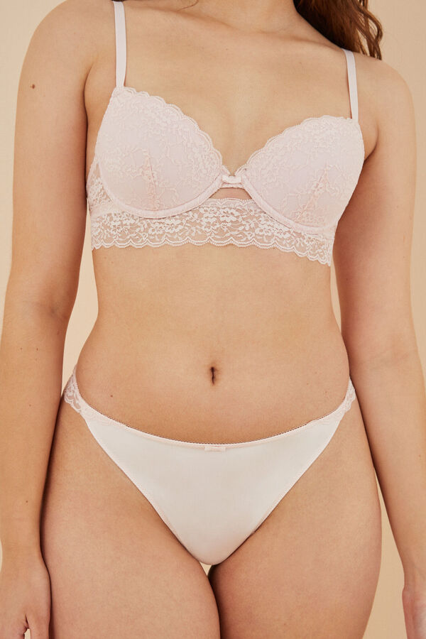 Womensecret Tanga microfibra encaje rosa claro rosa