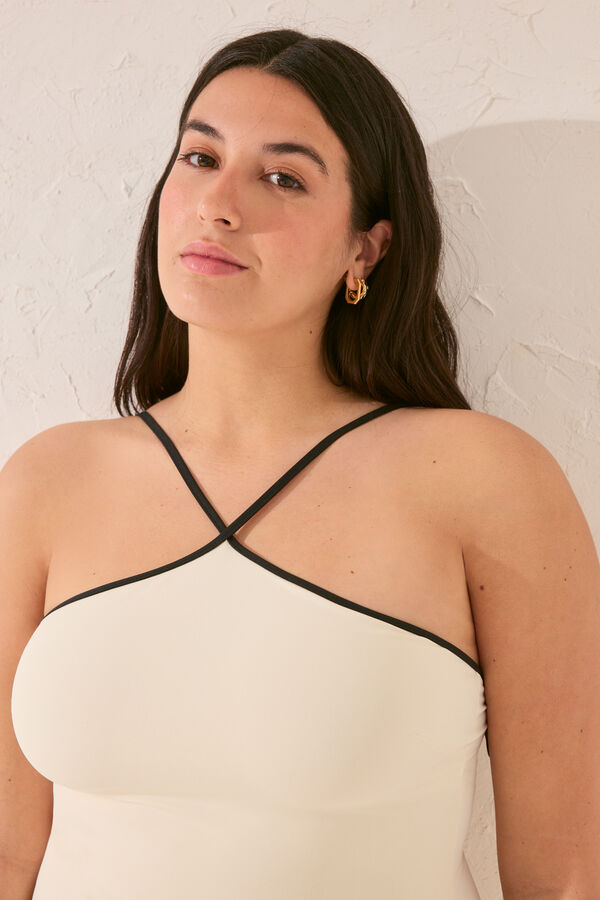Womensecret Traje de baño halter blanco marfil detalle vivos marfil