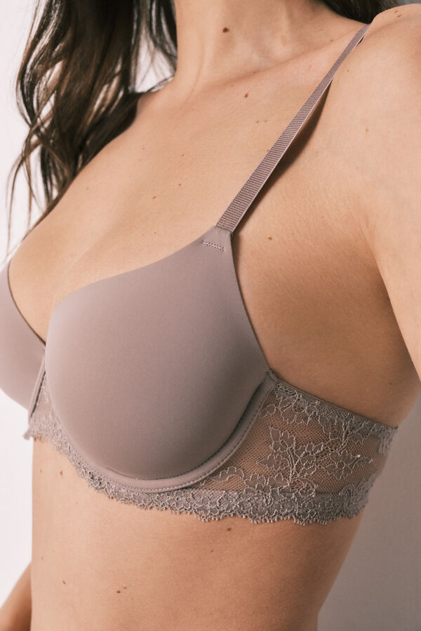 Women'secret Brasier cl&aacute;sico de microfibra y encaje beige BEAUTIFUL nude