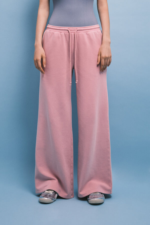 HI&BYE Pantal&oacute;n largo flare de felpa rosa rosa