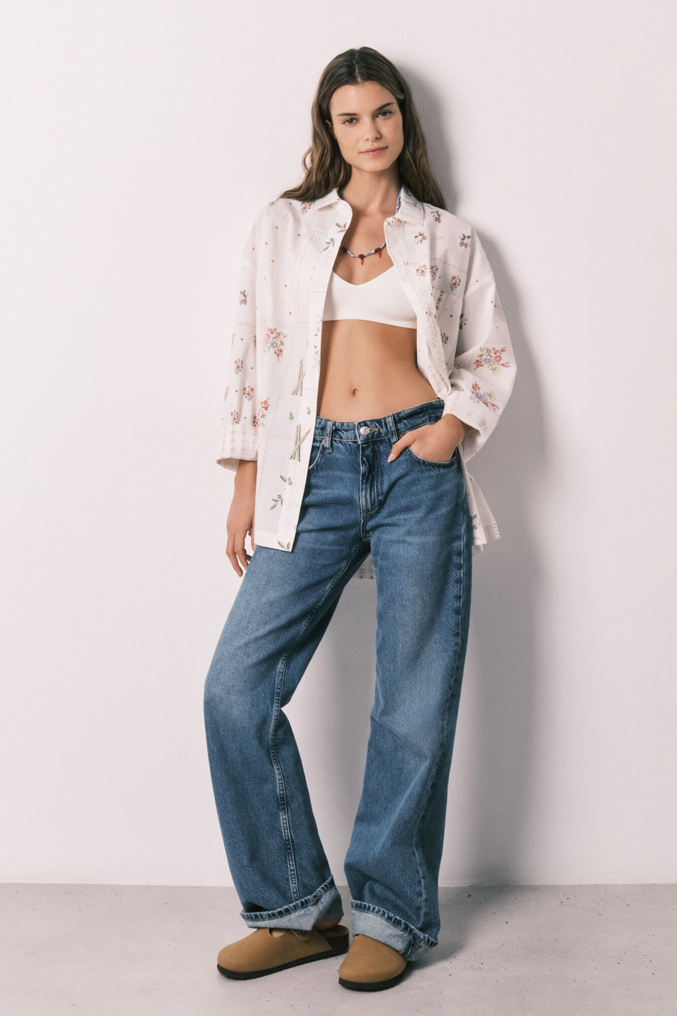 Women'secret Camisa manga larga de popel&iacute;n estampado floral