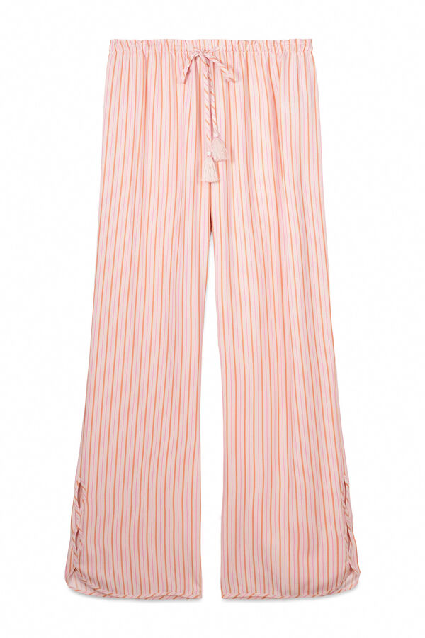 Womensecret Pantalón largo de viscosa con estampado de rayas rosa