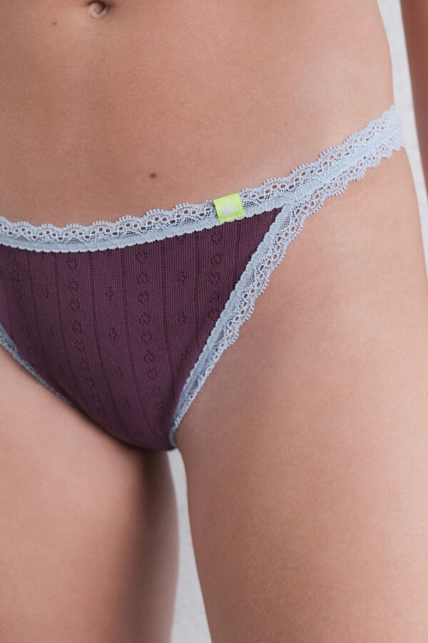 Womensecret Panty brasileño de pointelle burdeos sin costuras púrpura