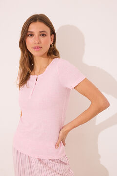 Womensecret Pijama de viscosa acanalada con rayas rosas rosa
