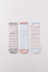 Women'secret Pack de 3 calcetines cortos estampados variados y lurex estampado