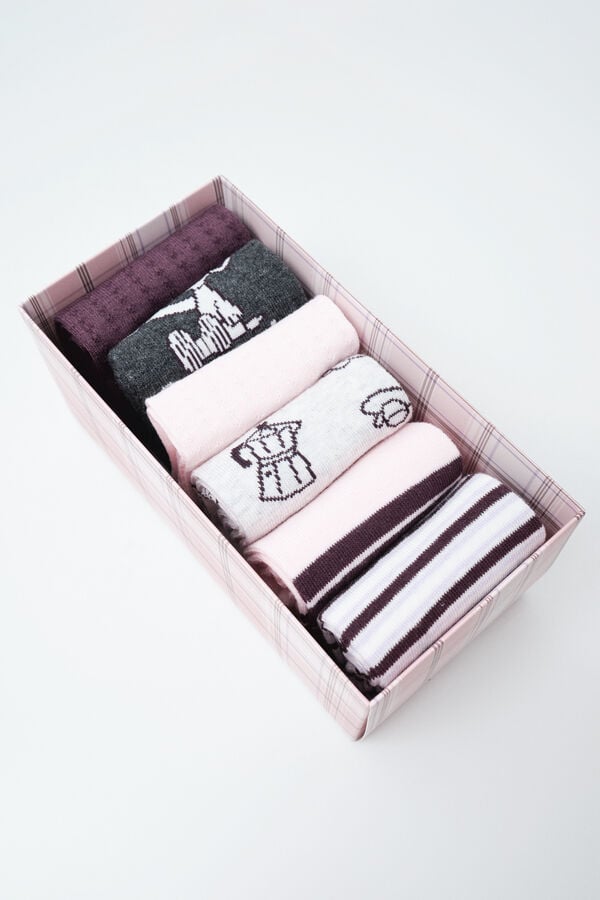 Women'secret Pack 6 calcetines largos Snoopy y cruasanes estampado
