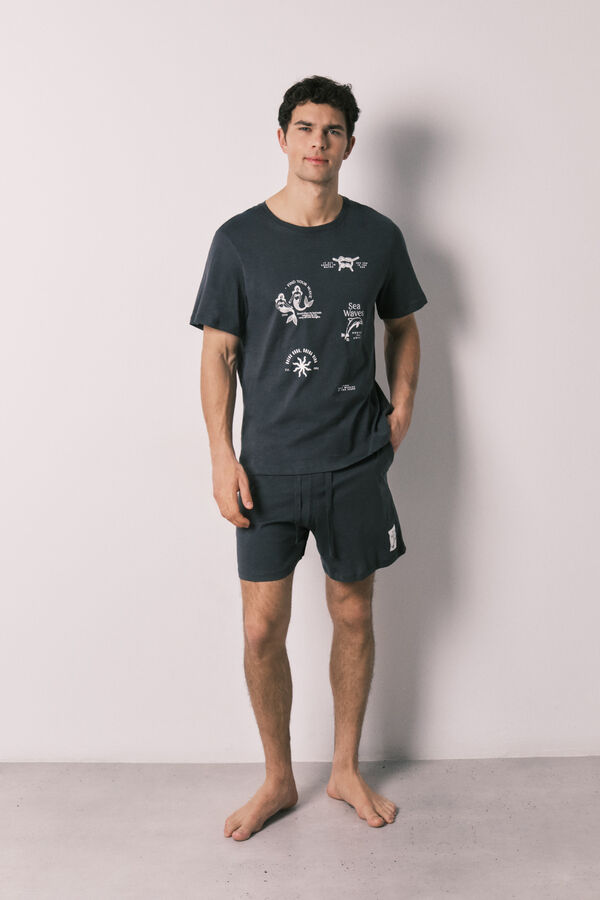 Women'secret Pijama corta de hombre de algod&oacute;n navy negro