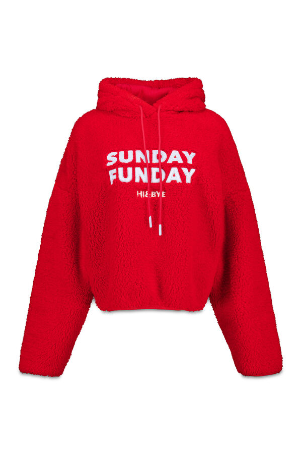 HI&BYE Sudadera roja suave de borrego con logo rojo