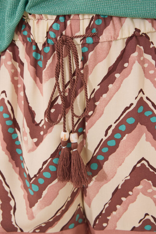 Womensecret Pantalón de viscosa con estampado tribal  café