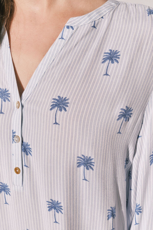 Women'secret Playera de dormir corta de rayas con palmeras estampado