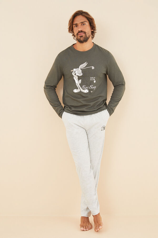 Womensecret Pijama larga hombre 100% algodón Bugs Bunny kaki