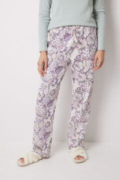 Womensecret Pantalón largo 100% algodón flores morado/lila