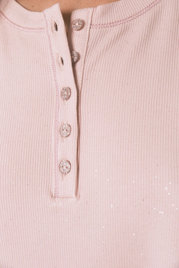 Women'secret Playera de viscosa rosa con purpurina y manga larga rosa
