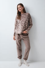 Women'secret Pijama larga polar marr&oacute;n caf&eacute;