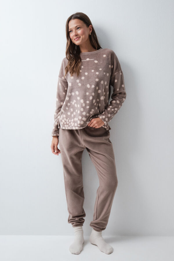 Women'secret Pijama larga polar marr&oacute;n caf&eacute;