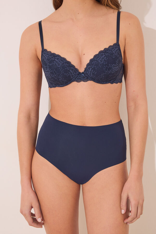 Womensecret Panty alta de microfibra azul oscuro azul