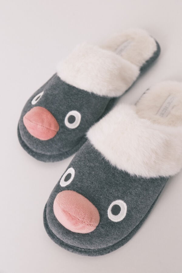 Women'secret Pantuflas Pingu 3D gris gris