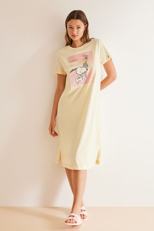 Womensecret Camisón midi algodón amarillo Snoopy estampado