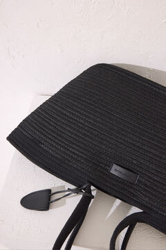 Womensecret Bolsa de playa negra rafia negro