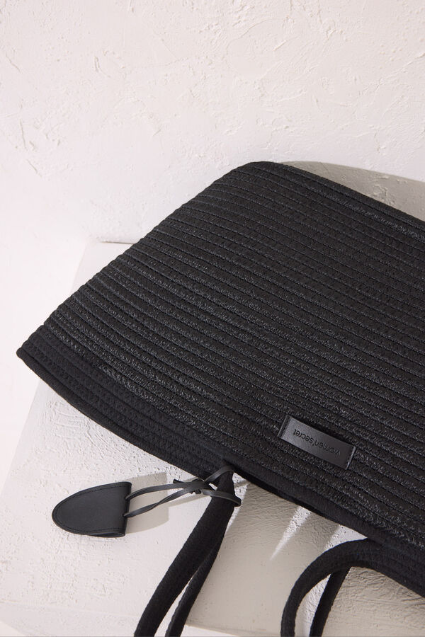 Womensecret Bolsa de playa negra rafia negro