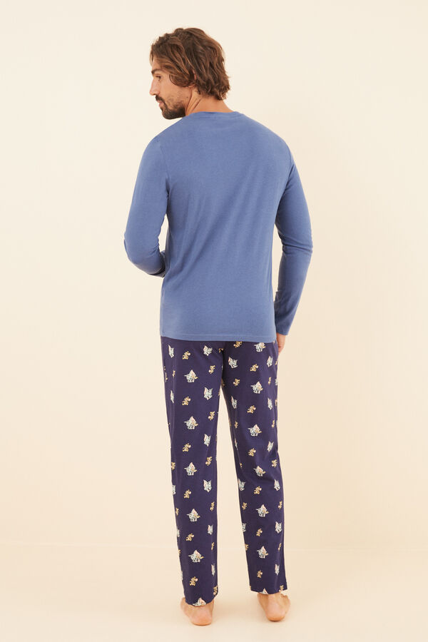Womensecret Pijama larga hombre 100% algodón Tom y Jerry azul
