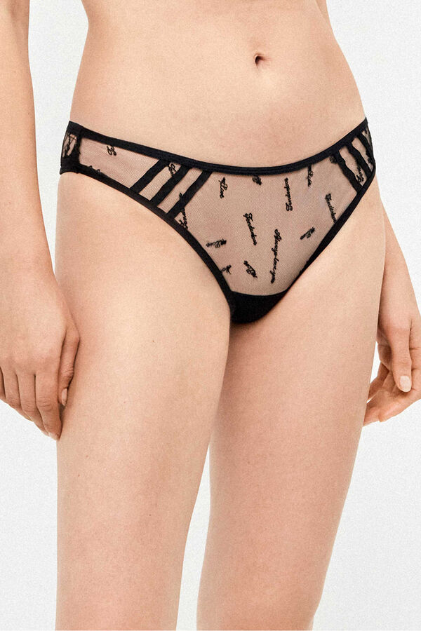 Gisela Panty de tul bordado y sat&eacute;n negro