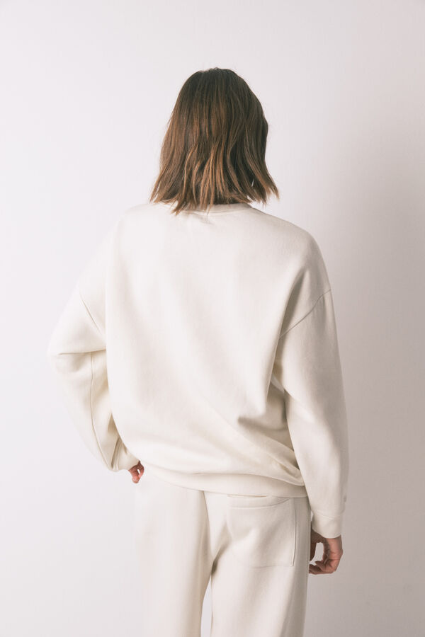 Women'secret Sudadera de felpa de algodón blanca marfil